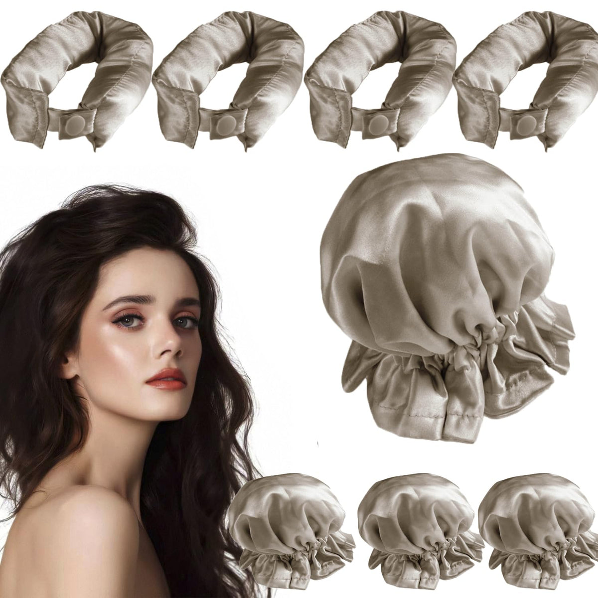 8PCS Heatless Hair Curler Satin Heatless Hair Curler 4 Sets Hair Rollers for Heat-Free Curls with Hair Caps Heatless Curlers for Long Hair Sleep-In Curling Rod Headband