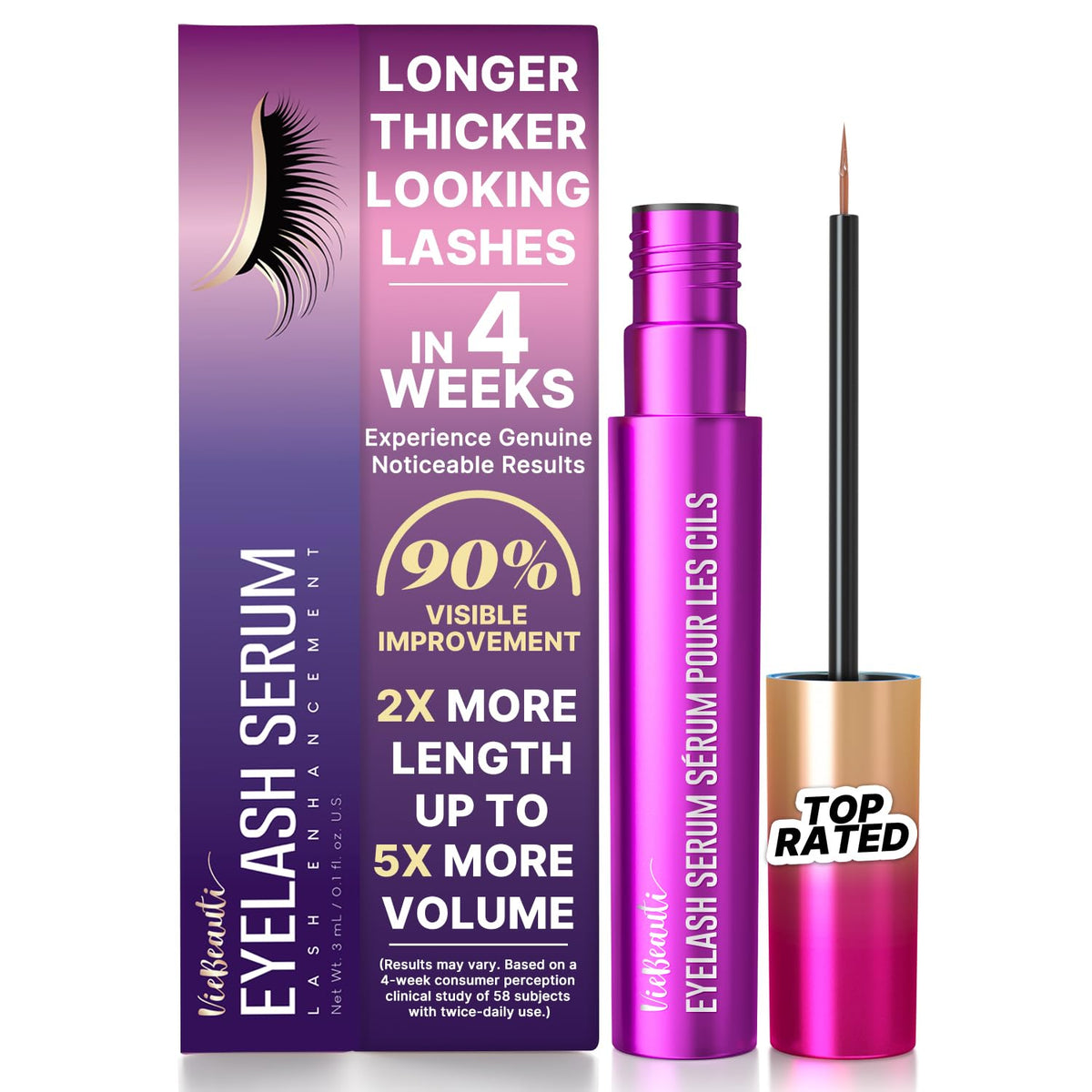 VieBeauti Premium Eyelash Growth Serum: Lash Enhancing Serum with Advanced Formula to Boost Longer Fuller and Thicker Looking Luscious Lashes 0.1 Fl Oz