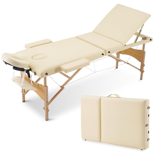 Massage Tables Portable Lash Bed for Eyelash Extensions 73 inch Long Tattoo Table Height Adjustable Professional 3-Fold Lightweight Facial Salon Spa Bed with Carrying Bag (White)
