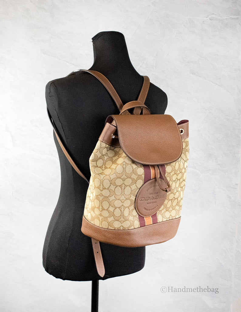 Coach Dempsey Khaki Saddle Signature Jacquard Canvas Patch Backpack