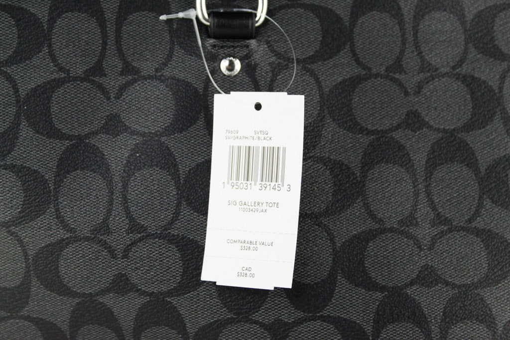 Coach Graphite Signature Coated Canvas Leather Gallery Tote Bag