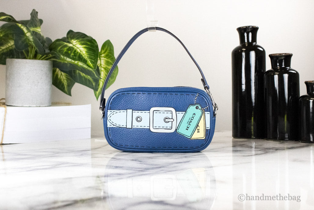 Coach Jamie Mini Trompe L'oeil Blue Leather Wristlet Bag