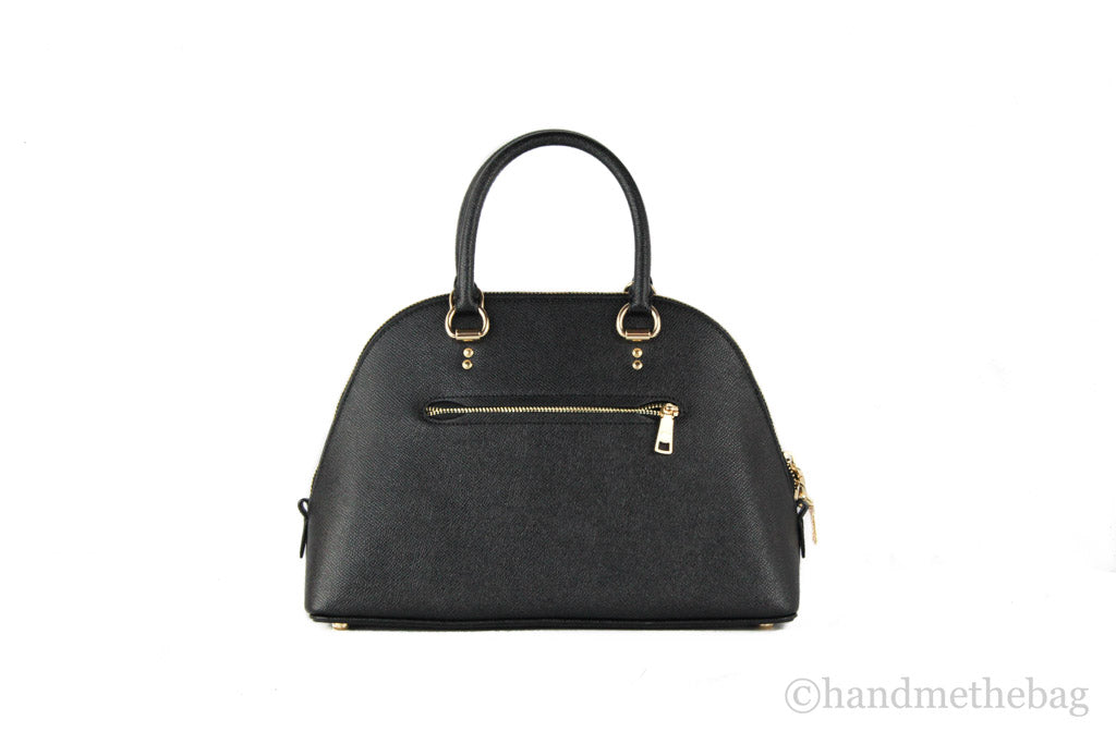 Coach (2553) Katy Medium Black Crossgrain Leather Satchel Dome Handbag