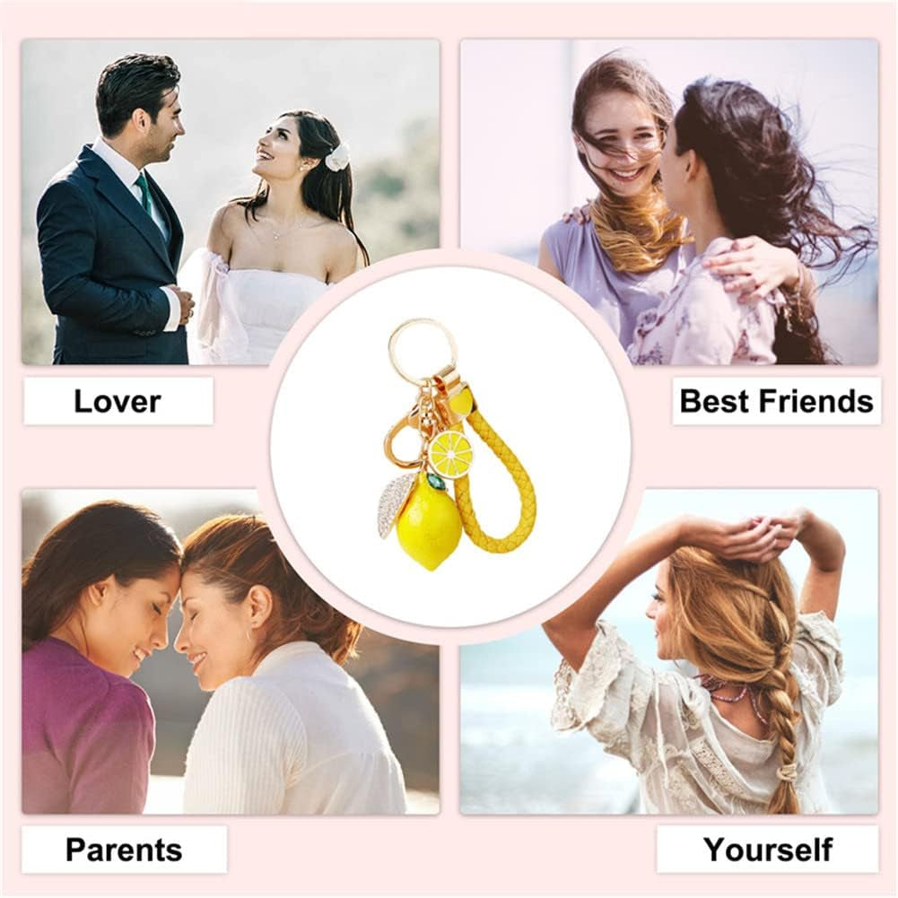 Cute Lemon Keychain Little Lemon Crystal Rhinestone Key Chain Fruit Keyring for Purse Bag Backpack Car Jewelry Gift for Women Men