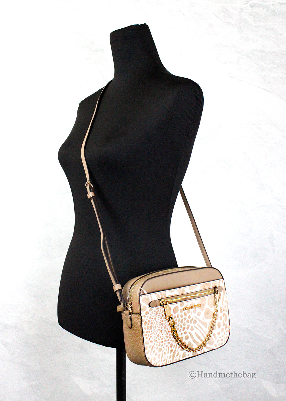 Michael Kors East West Camel Haircalf Zip Chain Crossbody