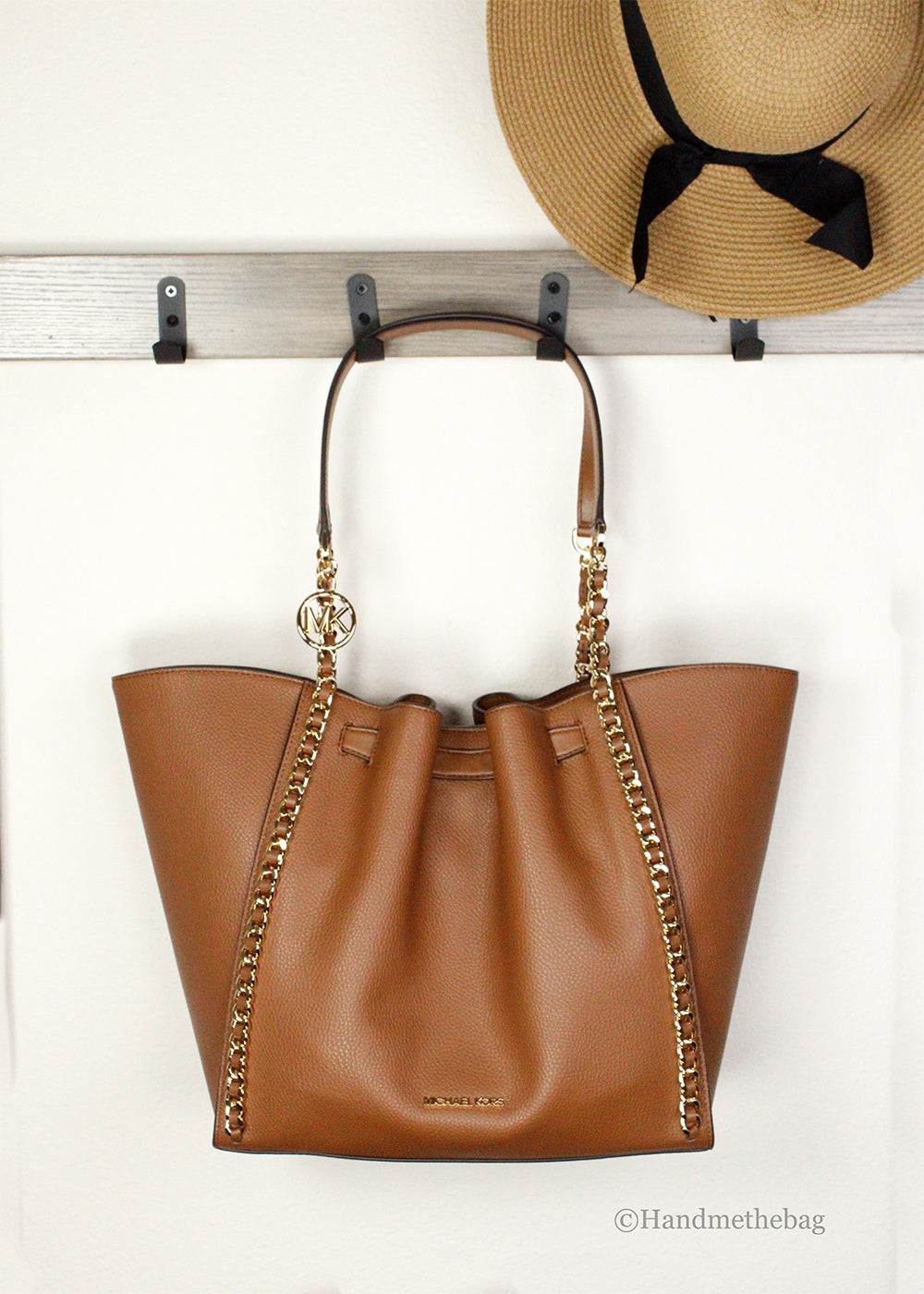 Michael Kors Mina Large Luggage Leather Belted Chain Tote