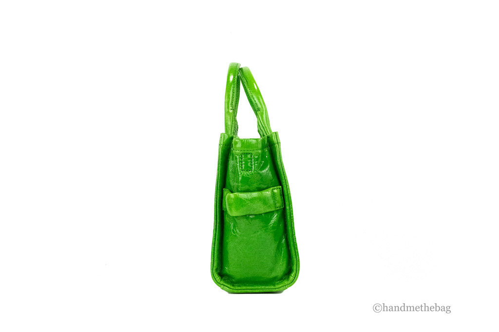 Marc Jacobs The Shiny Crinkle Mini Tote Fern Green Leather Crossbody Handbag Purse