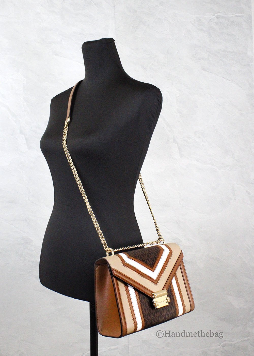 Michael Kors Whitney Medium Brown Color-Block Chain Shoulder Bag