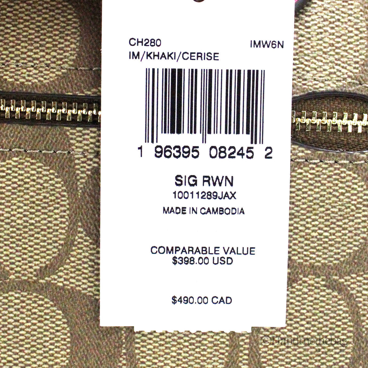 Coach Rowan Khaki Cerise Signature Canvas Medium Satchel Bag