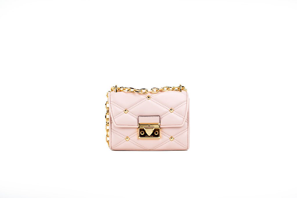 Michael Kors Serena Small Powder Blush Vegan Studded Crossbody