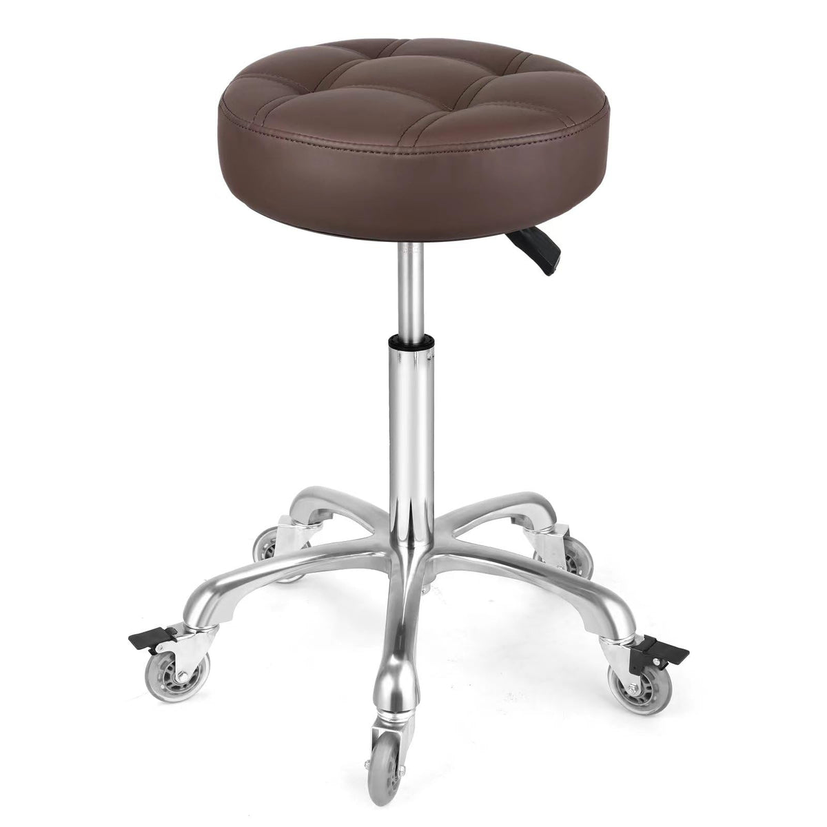 McDooFly Adjustable Heavy Duty Stool - Rolling Stools with Locking Caster Wheels - Swivel Stools Backless Chair for Home Kitchen Office Shop Tattoo Lash Tech Pedicure (Brown Height 22 to 30 in)