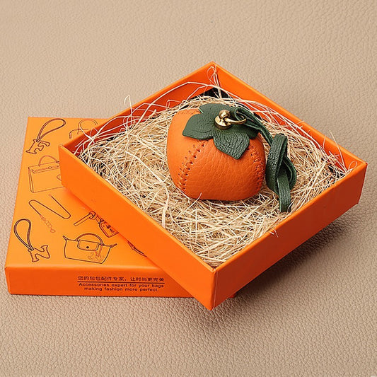 Handmade Persimmon Bag Charms DIY Keychain Genuine Leather Bag Pendant for Gifts