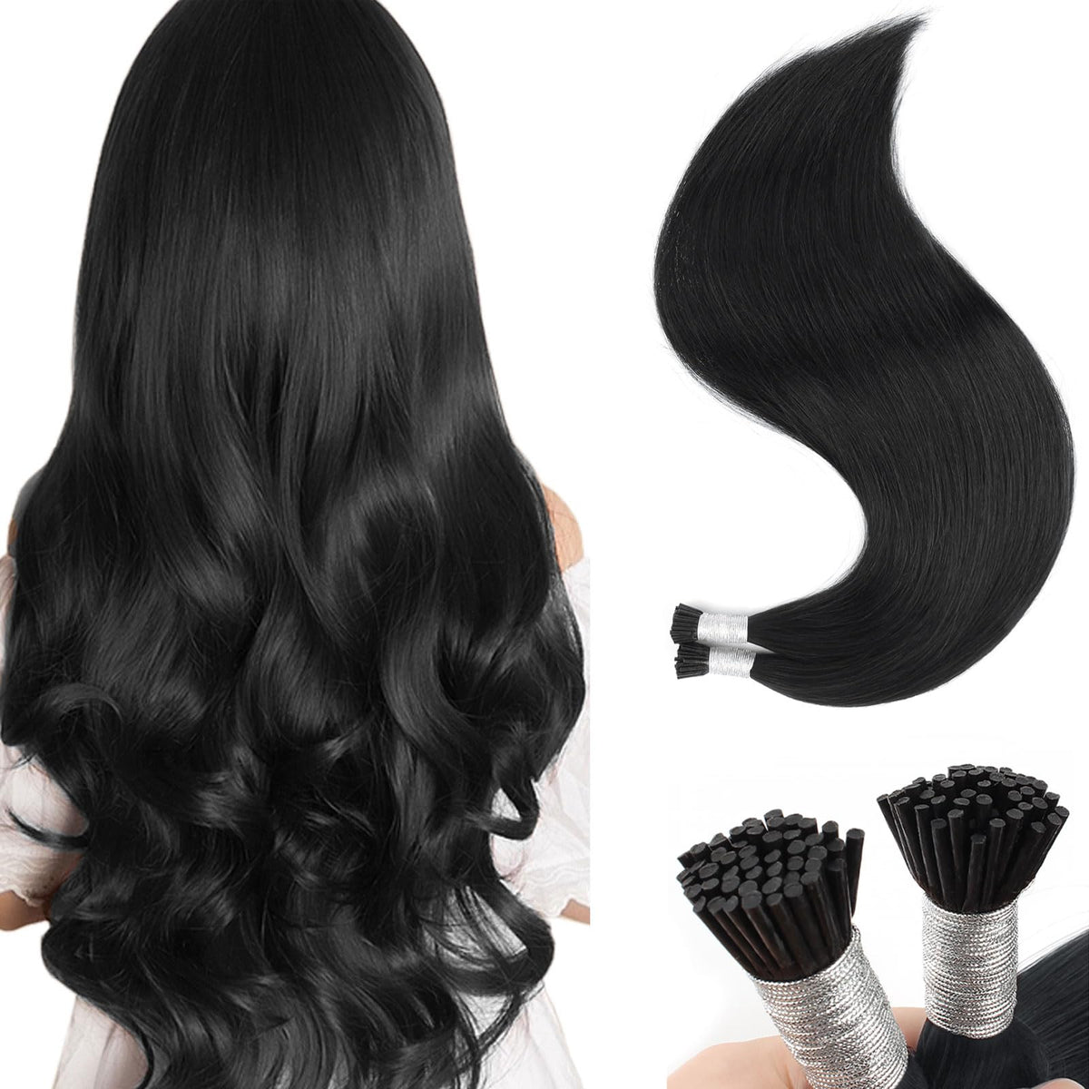 Sixstarhair Itip Hair Extensions Human Hair Black I Tip Hair Extensions Human Hair 50 Grams Jet Black Pre Bonded Real Human Hair Extensions ITip Human Hair Extensions 50 Strands 24inch
