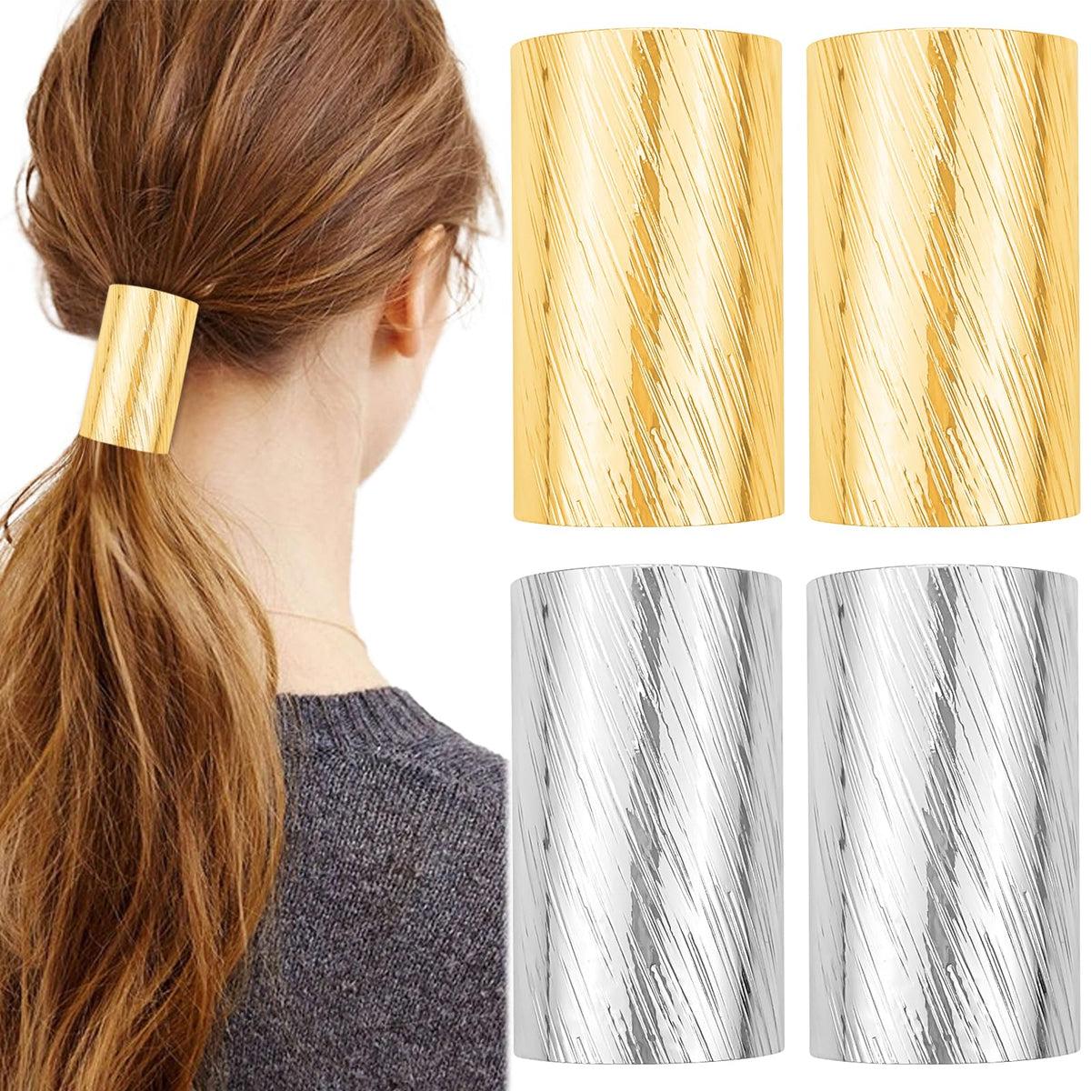4 Pcs Ponytail Holder Hair Clips Simple Cylinder High Ponytail Buckle Hair Cuff Metal Dress Up Hair Ring for Long Hair Horsetail Hair Ties Ponytail Hair Bands Decorative Accessories for Women