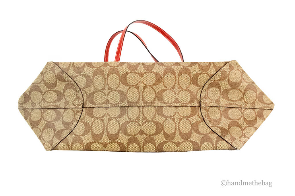 Coach Khaki Red Wild Strawberry Coated Canvas City Tote