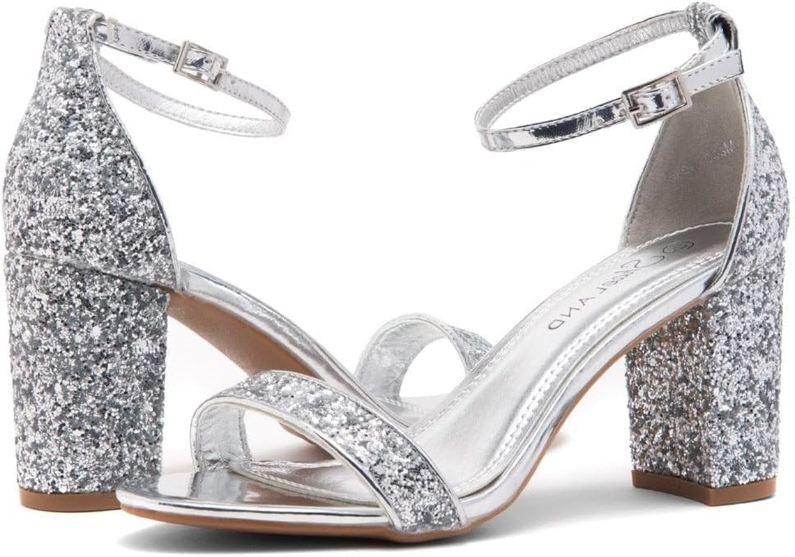 Women'S Low Heels - 3-Inch Chunky Block Heeled Sandals with Ankle Strap | Open Toe Short Heels | Comfy Dressy Strappy Sandals for Wedding, Prom, Office
