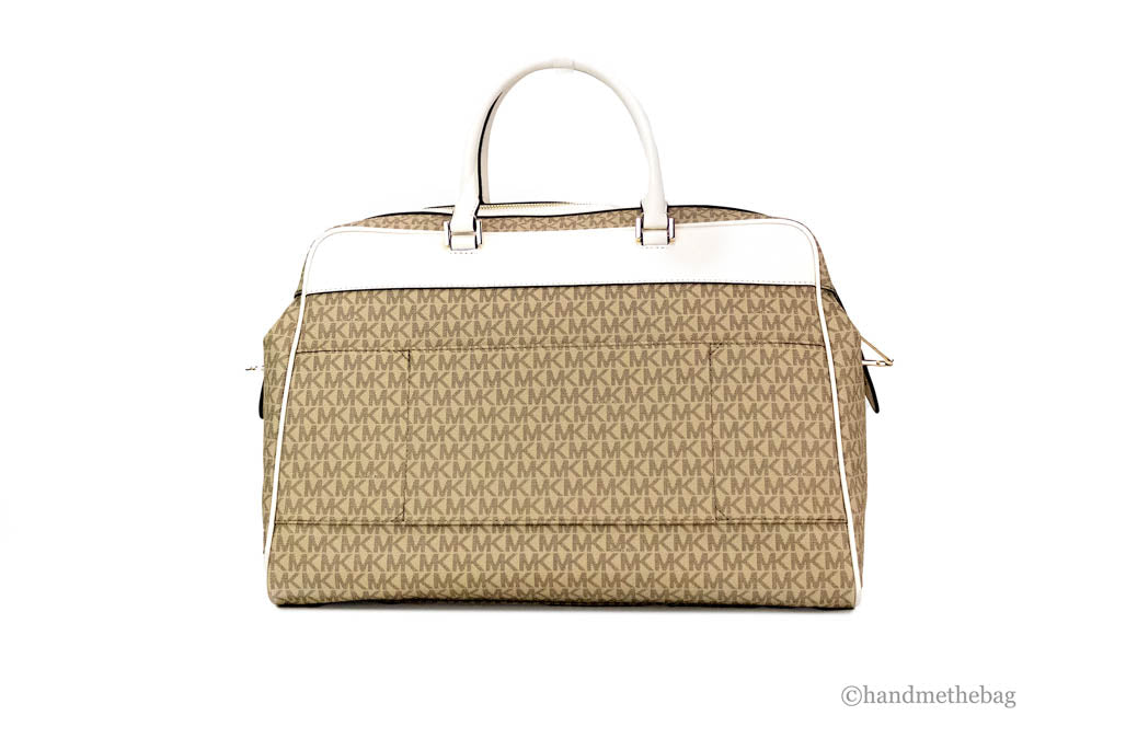 Michael Kors Travel Large Light Cream Signature PVC Top Zip Weekender Duffle Bag