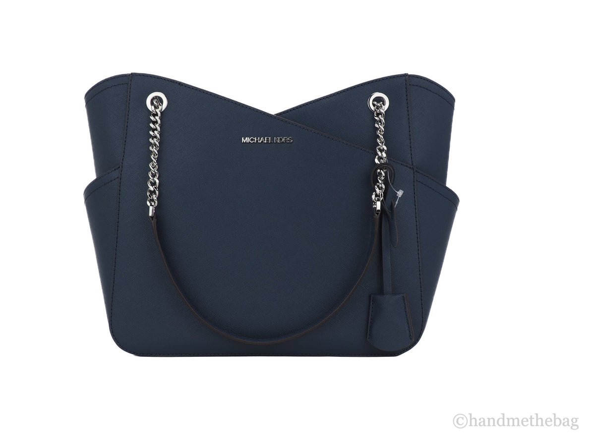 Michael Kors Jet Set Large Navy Saffiano X Cross Chain Shoulder Tote Hand Bag