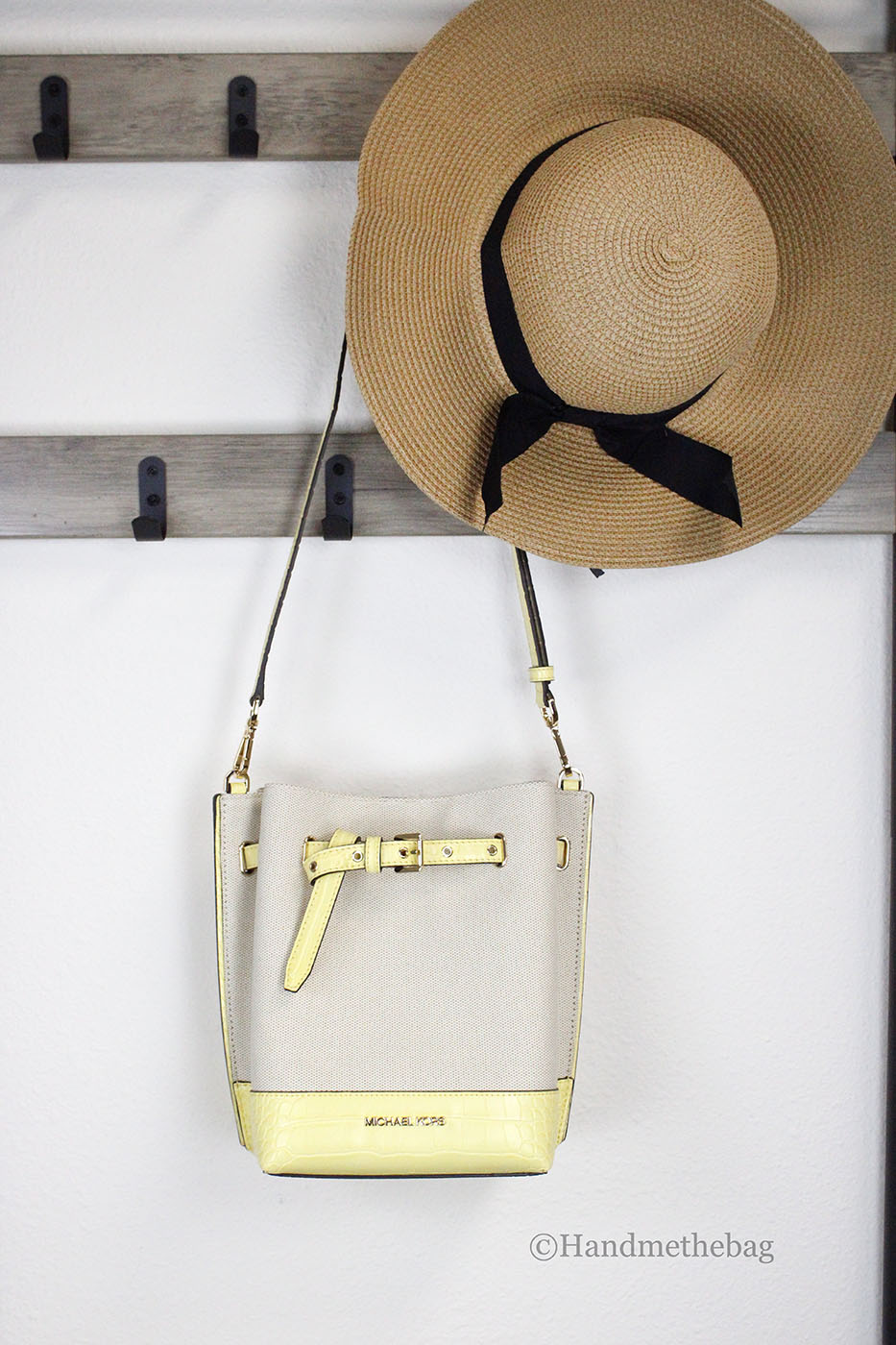 Michael Kors Emilia Small Canvas Snake Print Yellow Bucket Bag