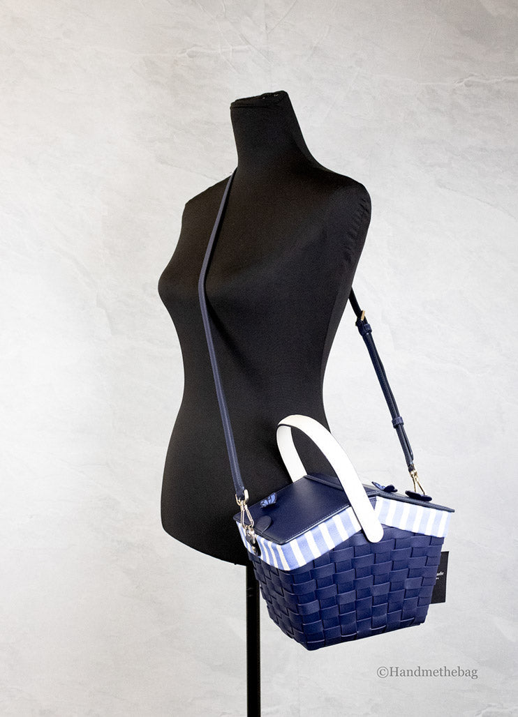 Kate Spade Flutter Fly Navy Blue Leather Picnic Basket Crossbody