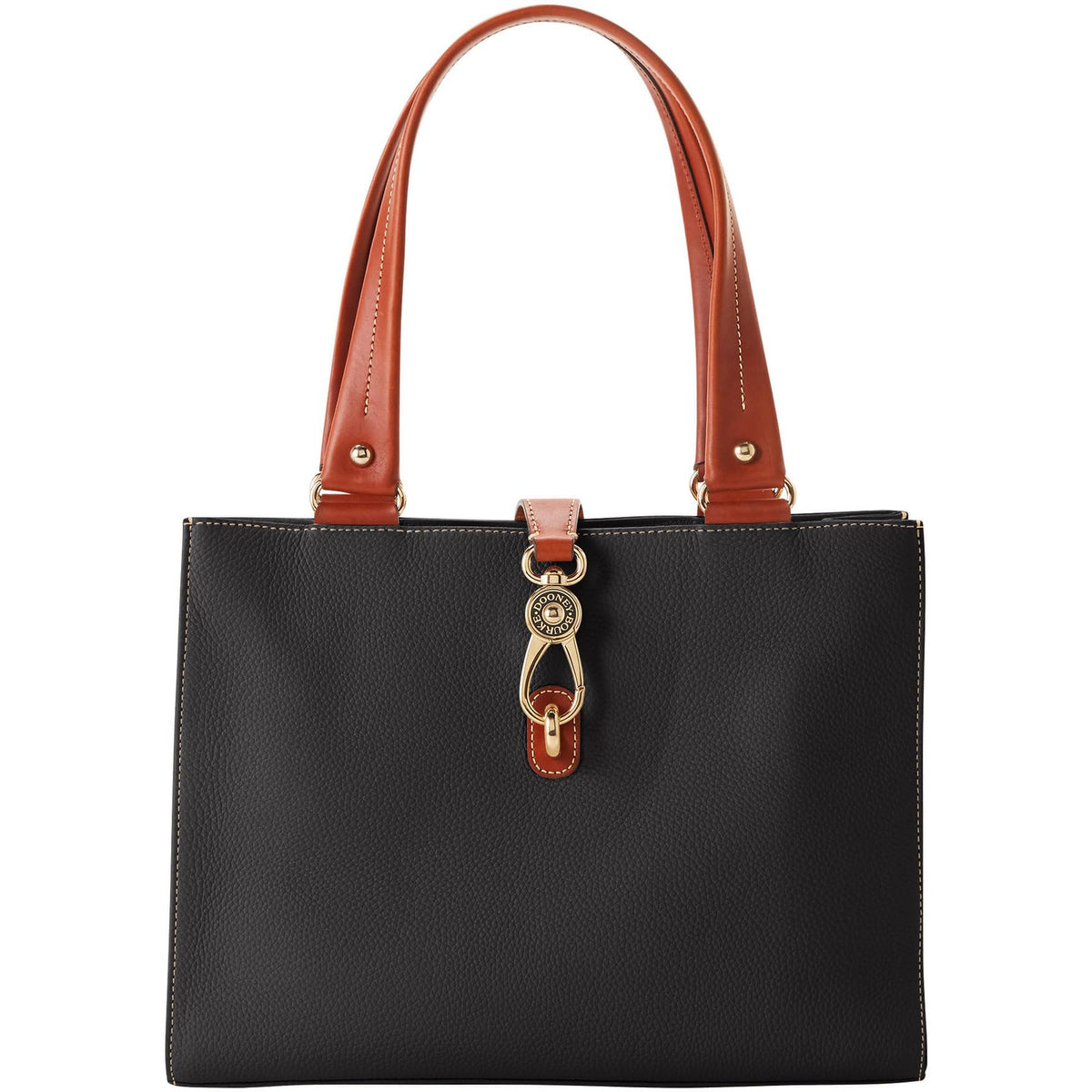 Dooney & Bourke Handbag Pebble Grain Medium Logo Lock Tote - Black