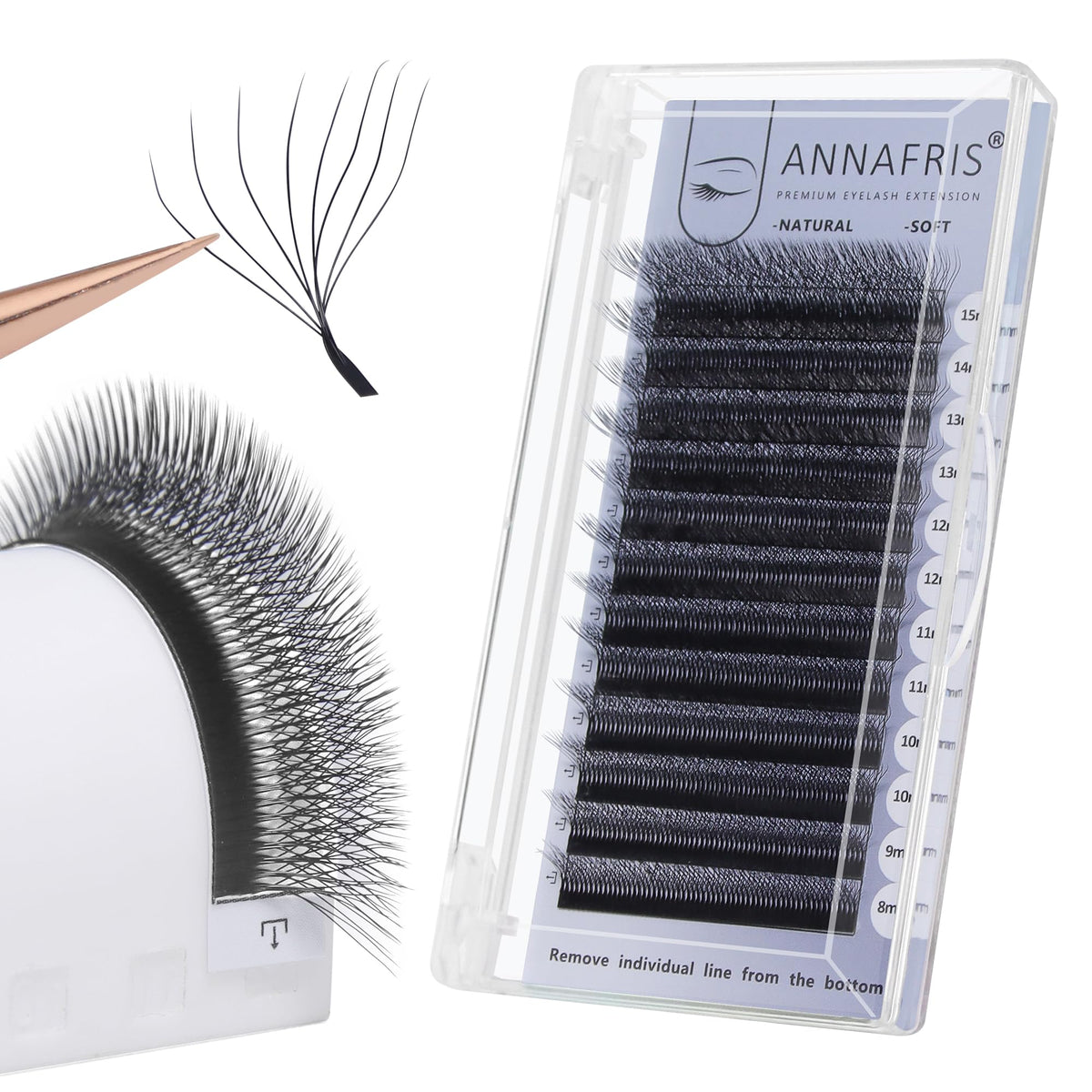 ANNAFRIS 8D Premade Fan W Shape Eyelash Extensions 0.07 L Curl 8-15mm Mix Volume Self Fanning False Lashes Makeup Supplies Professional Use Lash Extension(0.07 L 8-15mm Mix)