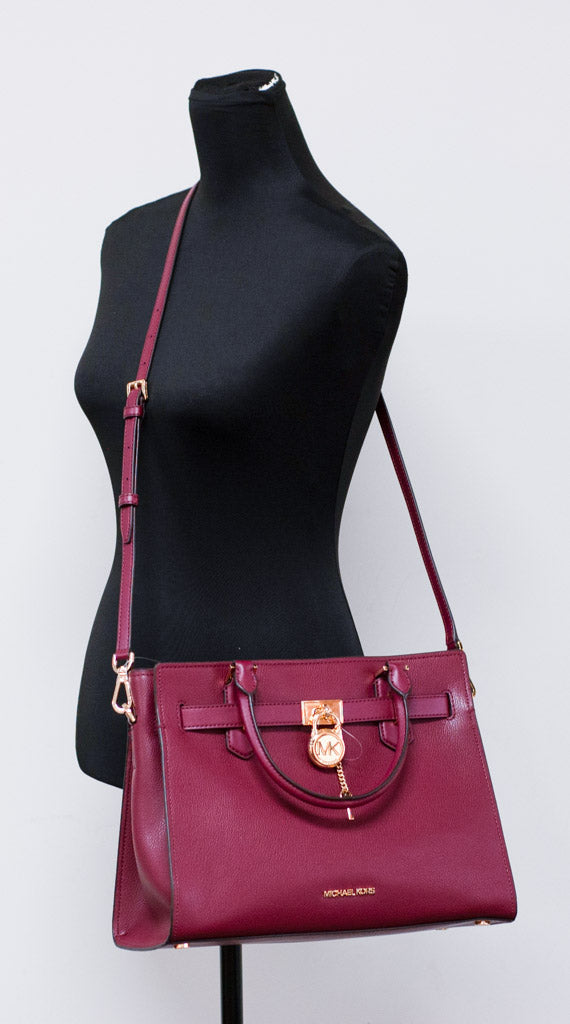 Michael Kors Hamilton Medium Mulberry Grained Leather Satchel Crossbody Handbag
