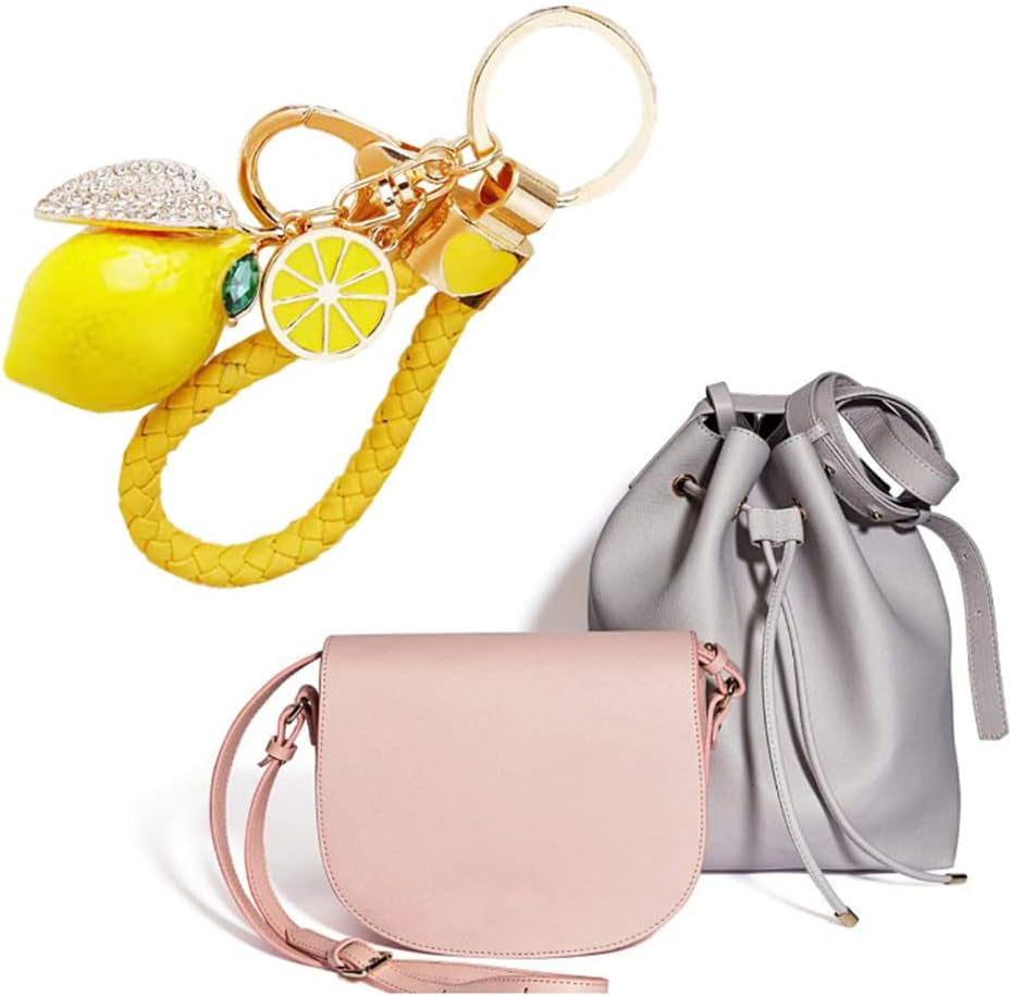 Cute Lemon Keychain Little Lemon Crystal Rhinestone Key Chain Fruit Keyring for Purse Bag Backpack Car Jewelry Gift for Women Men