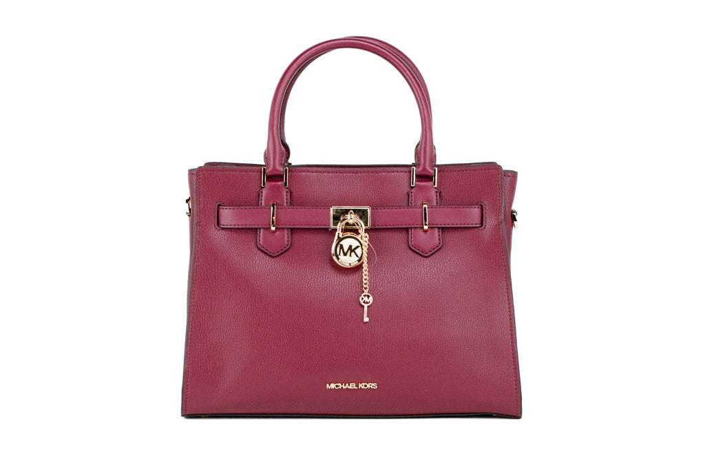 Michael Kors Hamilton Medium Mulberry Grained Leather Satchel Crossbody Handbag
