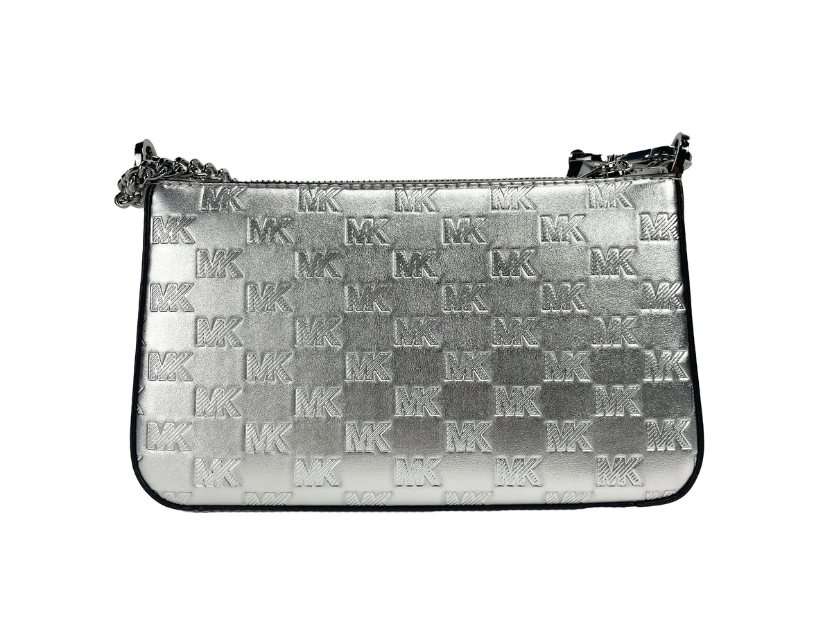 Michael Kors Silver Medium Zip Pouchette Shoulder Crossbody Bag