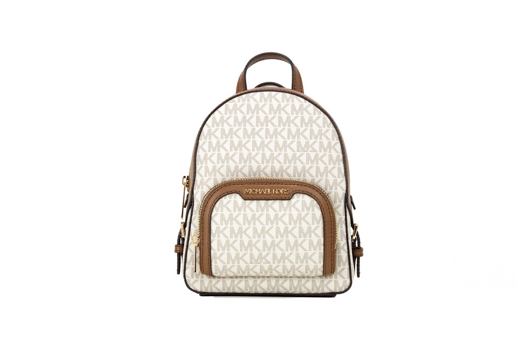 Michael Kors Jaycee XS Vanilla Signature PVC Zip Pocket Shoulder Backpack Bag