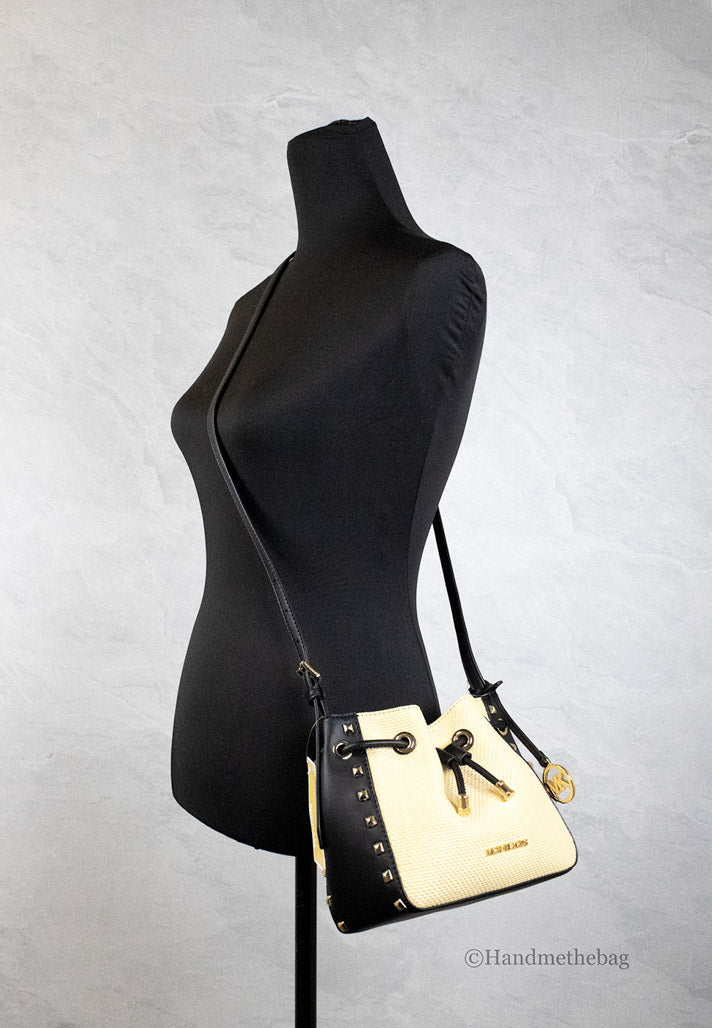 Michael Kors Phoebe Small Straw Studded Faux Leather Bucket Bag