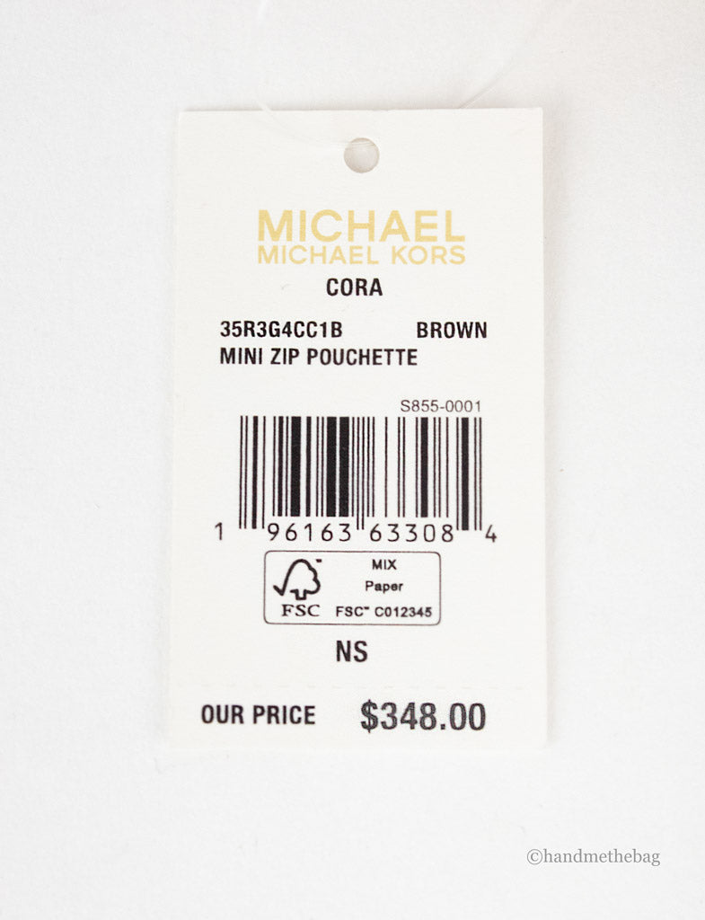 Michael Kors Cora Mini Brown Signature PVC Zip Pouchette Crossbody Handbag
