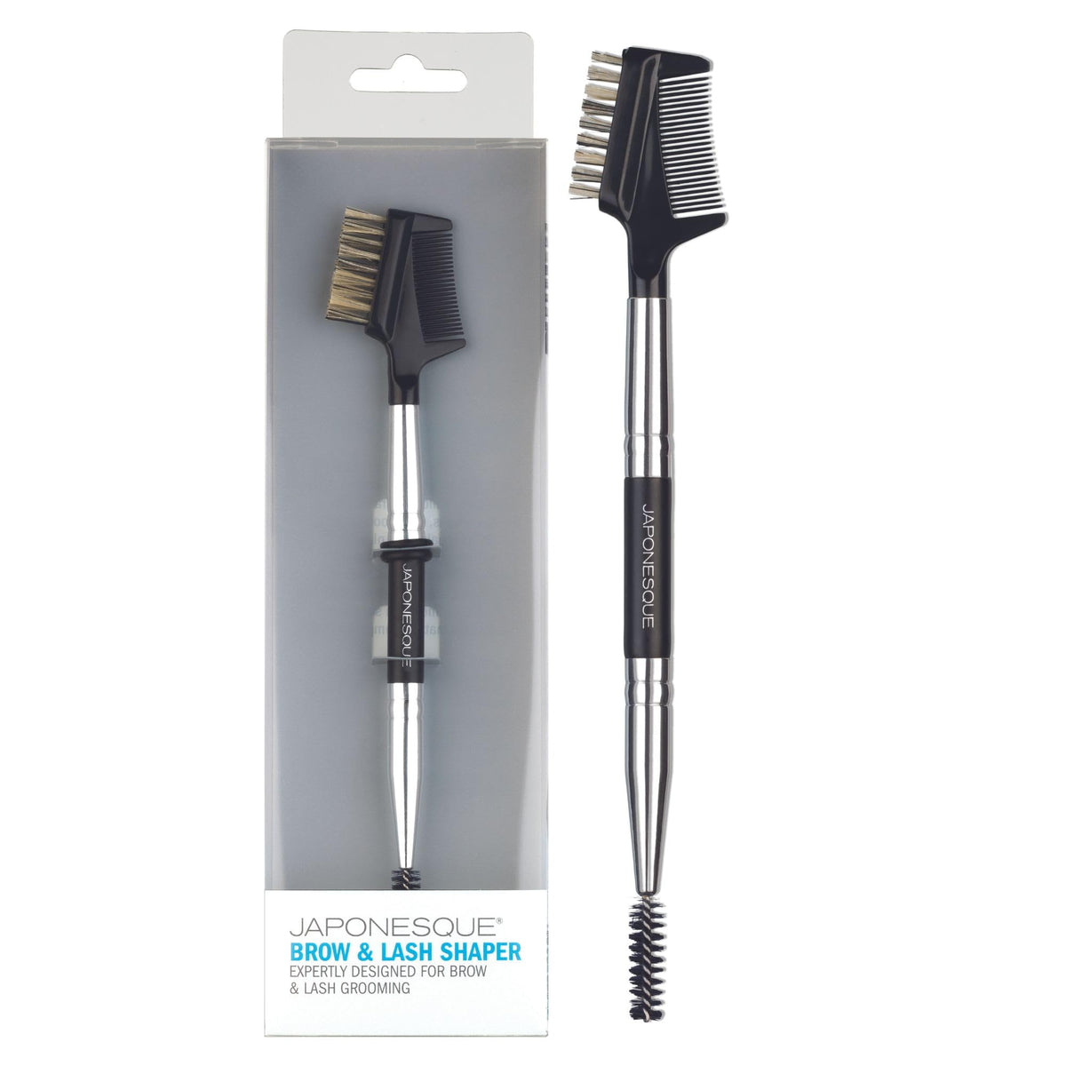 JAPONESQUE Brow & Lash Shaper with 3 Different Spoolie Brushes for Separating Lashes Eliminating Mascara Clumps and Grooming and Shaping Brows