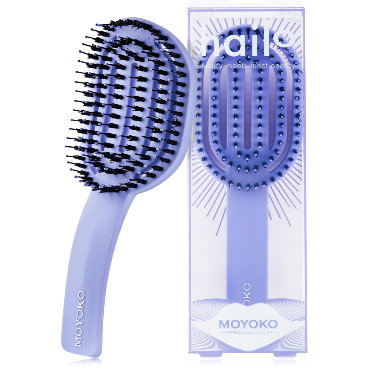 MOYOKO Detangler Brush for Curly Hair Thick Straight Hair - Ergonomic Curved Detangling Hair Brush for Women Girls Prevents Hair Breakage Detangle Shower Hairbrush for Wet & Dry Hair (Lilac)