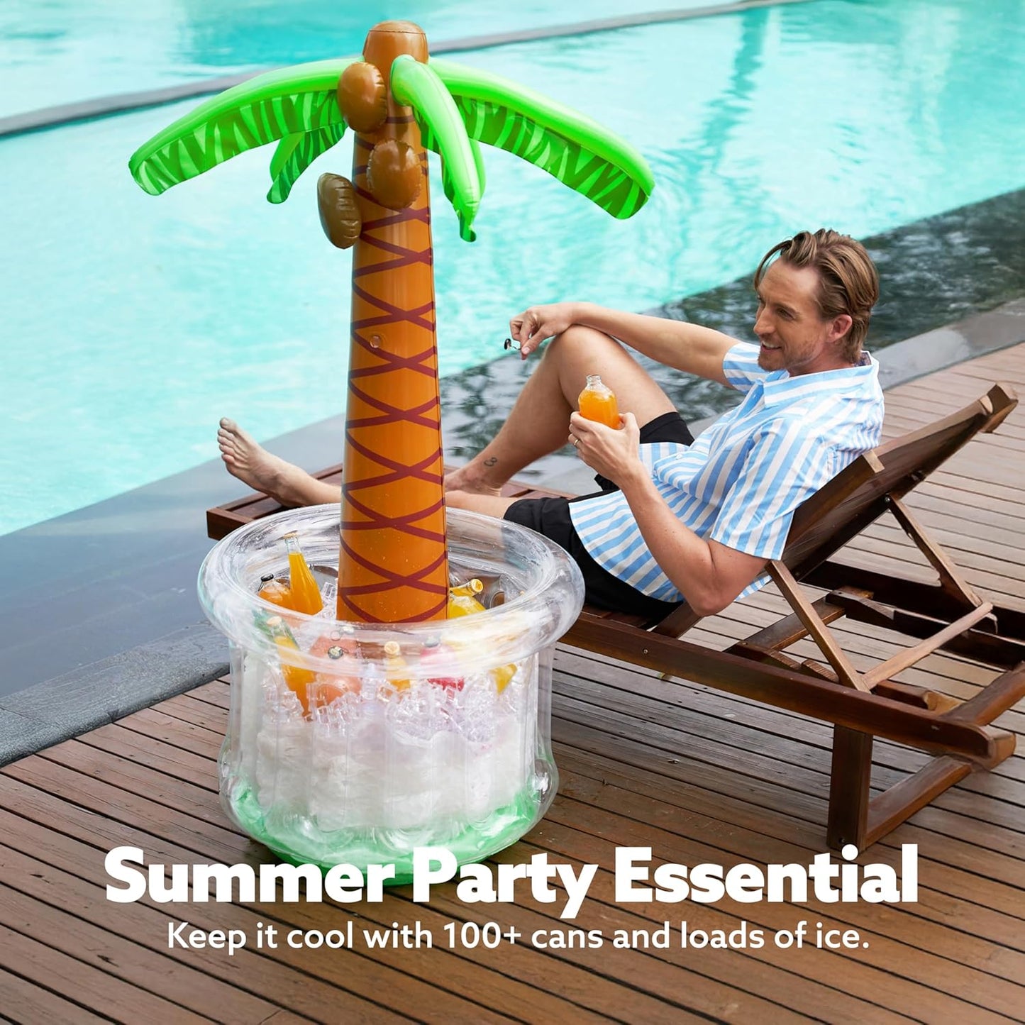60" Inflatable Palm Tree Cooler, Beach Theme Decor, Pool Party Decorations, Luau Hawaiian Birthday Party Supplies, Ocean Jungle Tropical Themed Summer Outdoor Drink Cooler