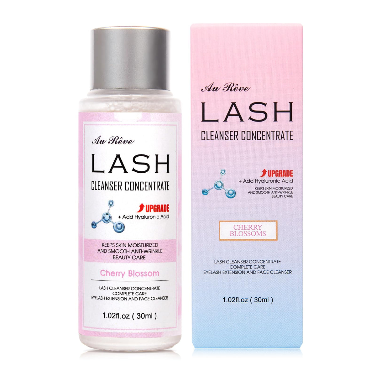 AuReve Lash Shampoo Concentrate 30ml Lash Cleanser Concentrate Add Hyaluronic Acid Oil-Free Lash Extension Shampoo Perfect for Salon，Cherry Blossom