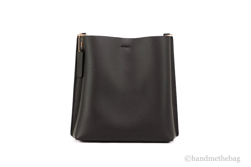 Coach (CA177) Mollie 22 Small Black Doublefaced Leather Bucket Crossbody Handbag