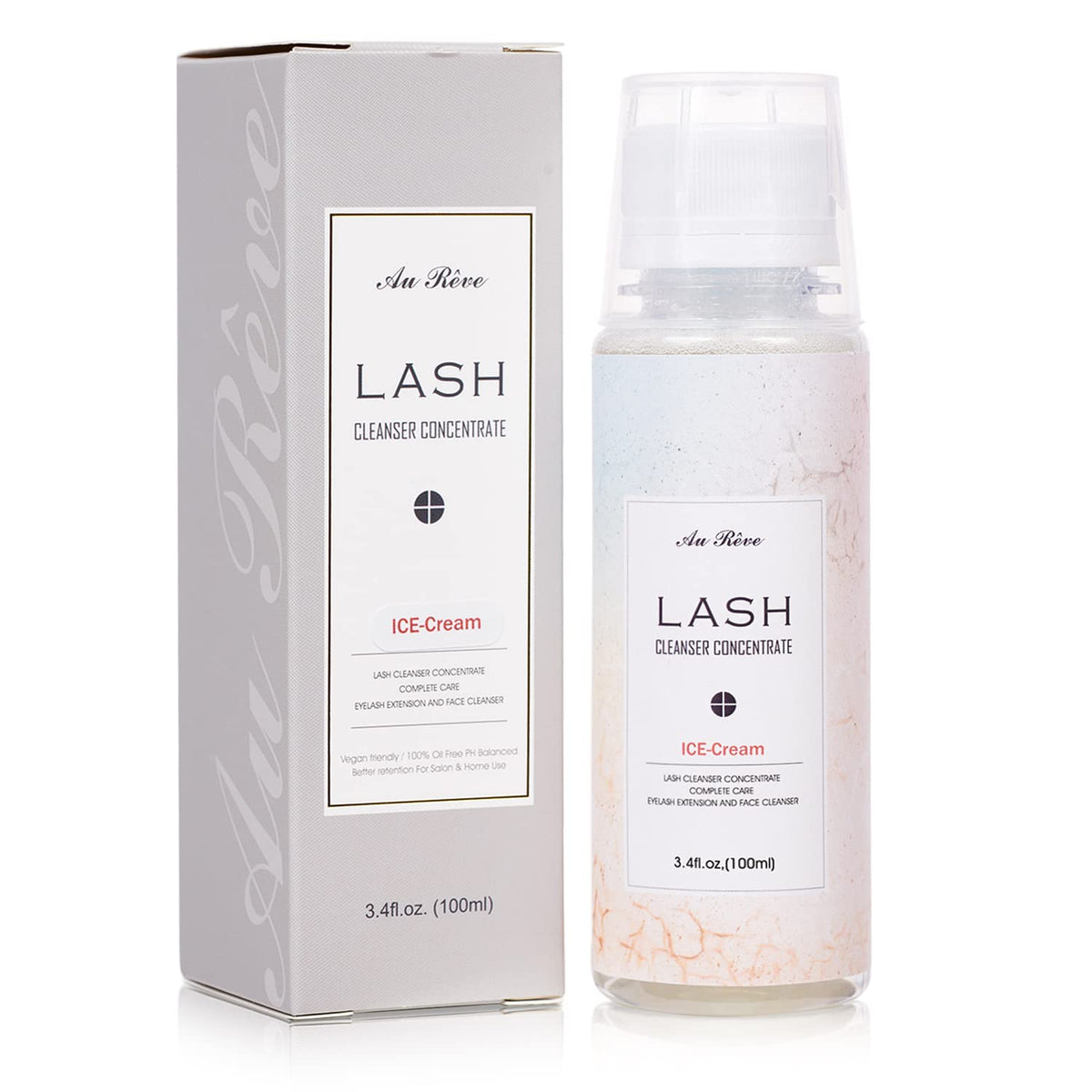 AuReve Lash Shampoo Concentrate 100 ml/3.4 fl.oz Lash Cleanser Concentrate Oil Free Eyelash Extension Shampoo for Salon Home Eyelash Care-Can Make 20 bottles of 60ml Lash ShampooIce Cream
