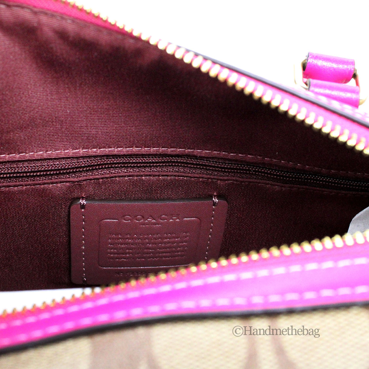 Coach Rowan Khaki Cerise Signature Canvas Medium Satchel Bag