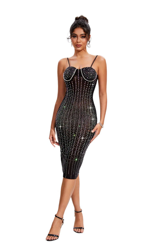 Rhinestone Sweetheart Neck Wrap Cami Dress