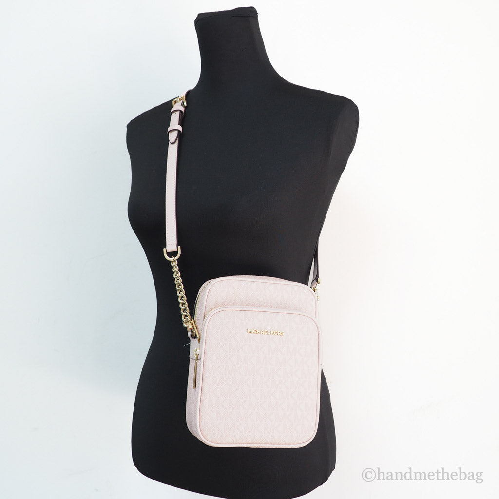 Michael Kors Jet Set Powder Blush Signature Flight Crossbody Handbag Purse Bag