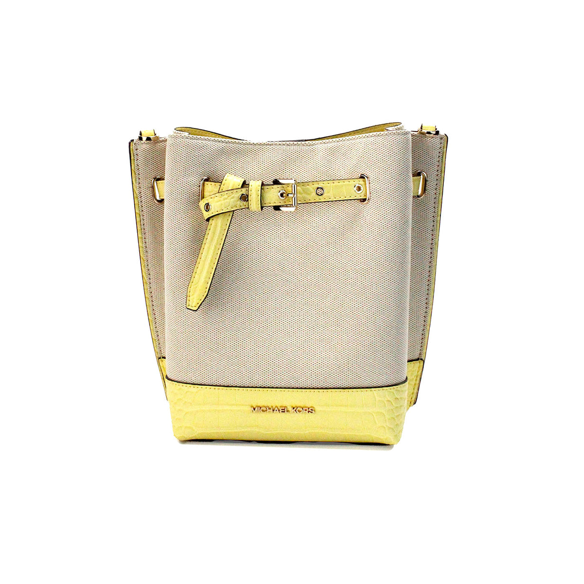 Michael Kors Emilia Small Canvas Snake Print Yellow Bucket Bag