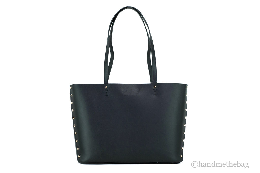 Michael Kors Manhattan Large Black Smooth Leather Studded Shoulder Tote Handbag
