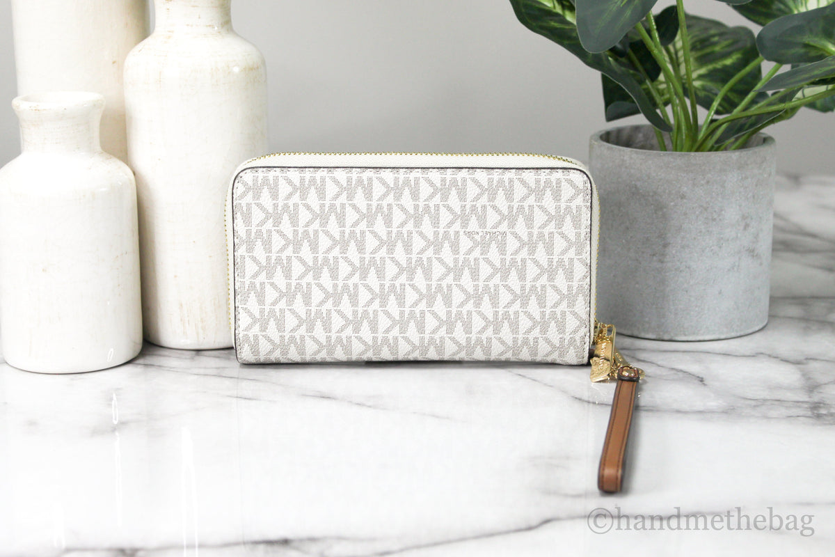 Michael Kors Jet Set Large Leather Vanilla Multifunction Phone Wristlet Wallet