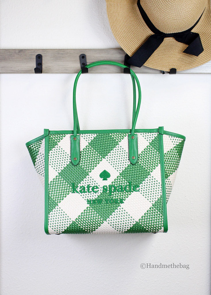 Kate Spade Ella Gingham Oversized Straw Shoulder Tote