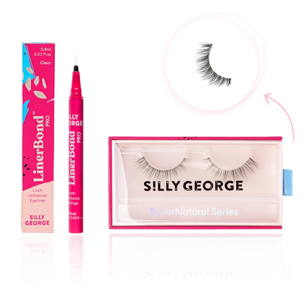 Silly George SuperNatural Series Starter Kit - Pretty Lashes with Adhesive Eyeliner | Clear Band gives Lashes Natural Look | Extra Strong Hold for False Eyelashes (Cassiopeia LinerBond™ Clear)