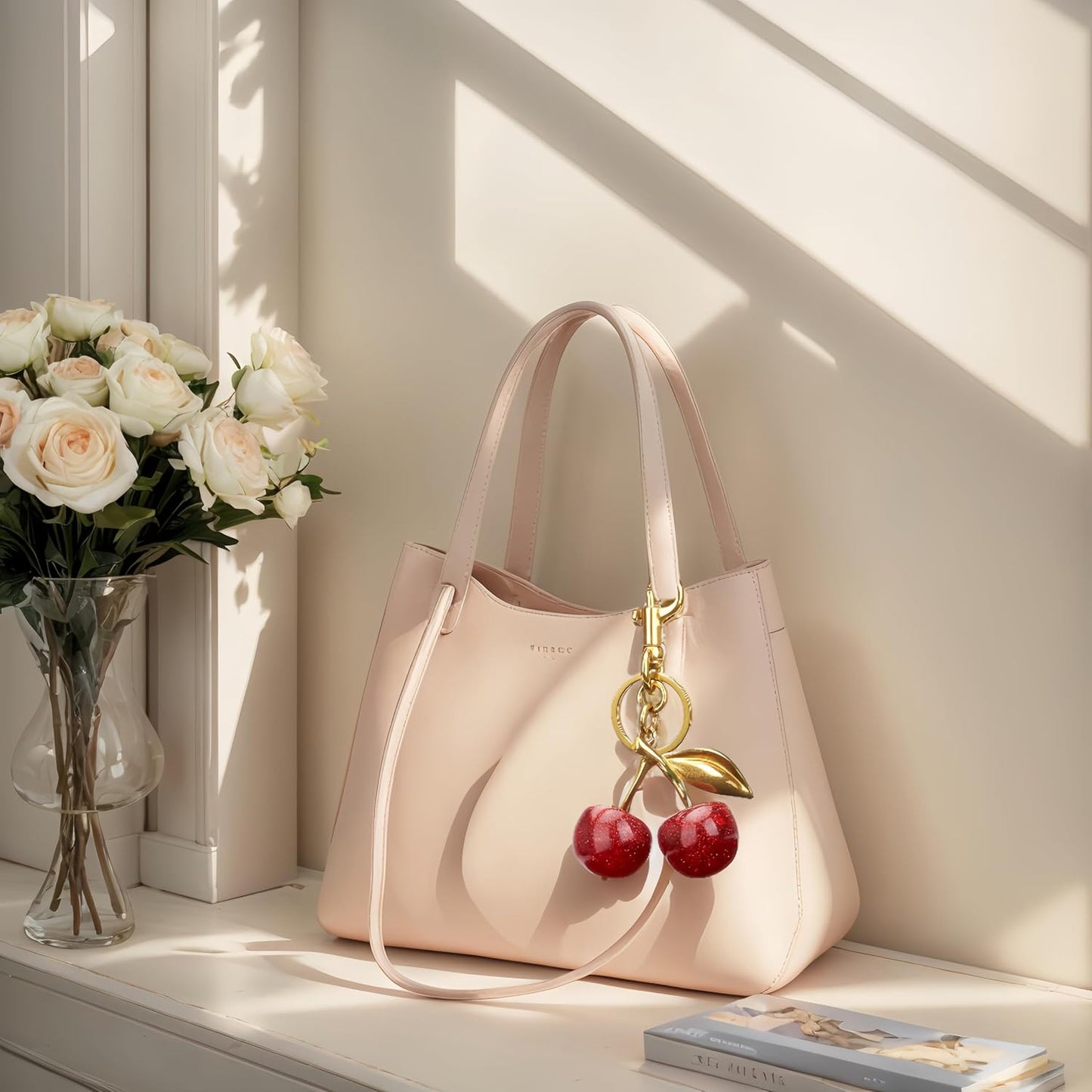 Cherry Bag Charm Purse Charms Keychain- Car Cherry Accessories Keychians Gifts for Women Mom Daughter Gifts Christmas Valentine Bag Accessory
