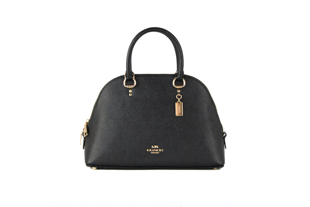 Coach (2553) Katy Medium Black Crossgrain Leather Satchel Dome Handbag