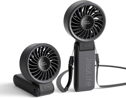 Handheld Fan Life7 – Ultimate Flexibility: High-Power Motor, LED Display, 19.5 Hrs Cooling, 5000Mah Rechargeable, 5-Speed, Foldable Design, 3-IN-1 Portable Fan for Travel Cruise Beach(Black)